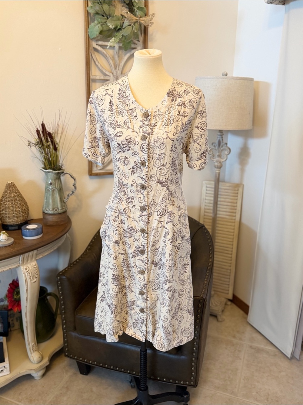 Chico's Cream Floral Midi Dress